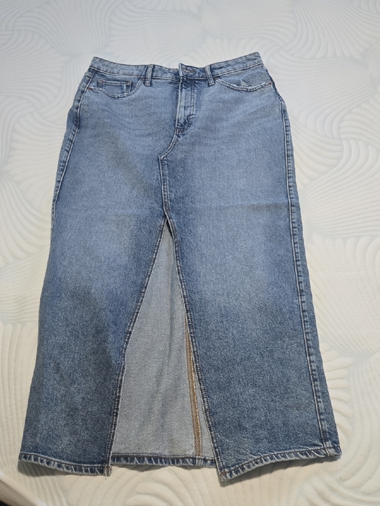 Express Denim - Express Women’s Blue Denim Front-Slit Midi Skirt-Jeans